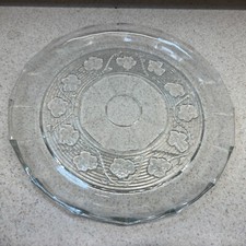 Vtg Crystal Clear Glass 12” Cake Platter Serving Plate Flower Design picture
