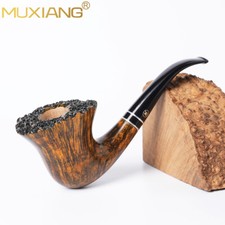 MUXIANG Briar Fleur Pipe Smooth Wooden Tobacco Pipe 9MM Filter Acrylic Stem Pipe picture
