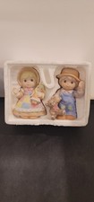 Homco Porcelain Patchwork Figurines 1403 Girl With Doll & Boy With Bear, VG picture