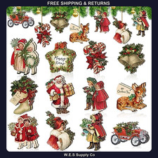 24 Pc Vintage Wooden Christmas Ornaments 12 Styles Tree Decorations picture