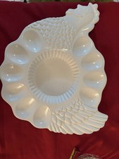 VTG White Ceramic Hen Chicken Deviled Egg Platter Tray picture