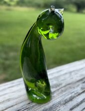 Vintage Emerald Green Art Glass Cat Figurine 4.5 Inch picture