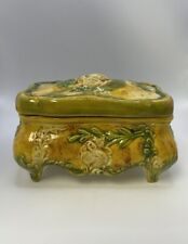 Antique Art Jewelry Casket Dresser Footed Trinket Box Hand Painted Design picture
