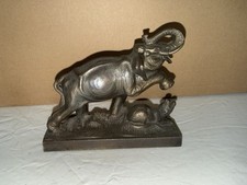 Vintage Cast Iron Elephant Trampling Lion Or Predator Doorstop Sculpture picture