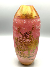 Vintage Rose/Pink Frosted Hand Blown Glass Vase Foil Classic Imagery picture