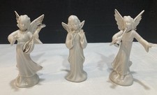 Vintage Dresden Germany Porcelain Angel Musician Figurines Set of 3 Silver Trim picture