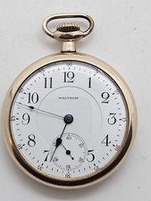1908 WALTHAM Crescent St 21J Gold GF Railroad Grade R.R. Pocket Watch picture