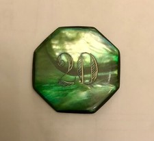 NICE  MOTHER OF PEARL CASINO CHIP OCTOGONAL SIZE $ 20- GREAT INTENSE GREEN COLOR picture