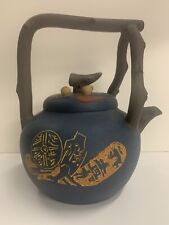 Vintage Chinese Yixing Blue Clay Teapot Handmade & Painted Tree Branch Handle picture
