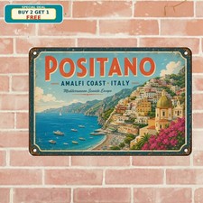 Positano Amalfi Coast Italy Tin Sign Vintage Travel Poster Metal Art picture