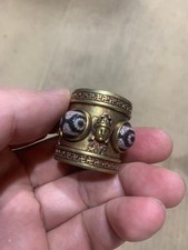 Wonderful Hand Made Tibetan Brass Buddhas Inlay Agate Dzi *Eyed* Beads Ring picture