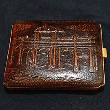 Madrid Puerta de Alcala Vintage Tooled Leather Compact Case w/ Billfold/ Brown picture