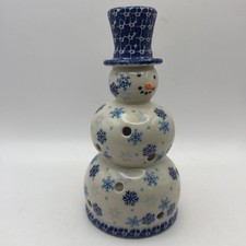 Uno Alla Volta Kalich Snowman Tea Light Candle Holder Polish Pottery UNIKAT 7” picture