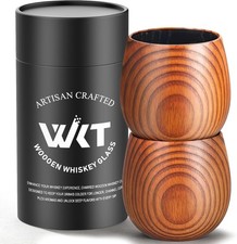 Charred Wooden Bourbon Drinking Glass, 2 Pack Handmade Whiskey 2 Pack Charred picture