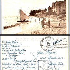 Waikiki Beach, Honolulu, Royal Hawaiian Hotel & Canoe, WWII Military Mail RPPC picture