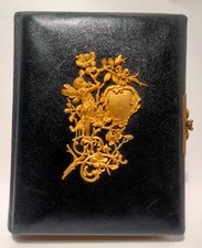 Antique Leather Bound Victorian Empty Photo Album Brass Ornate Fairy Pixie Birds picture
