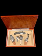 Vintage Golf Bar Tool Set New In Original Burl Wood Box picture
