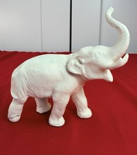 Vtg Cast Iron White Elephant Figurine 6.5” Trunk Up Good Luck Statue Paperweight picture