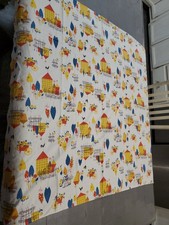 Vtg 50s 60s Tablecloth Weathervane Rooster Starburst Sunflower Kitsch 48x45