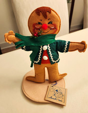 Vintage 1993 Annalee Christmas Gingerbread Boy Felt Fabric Brown Green Red picture