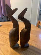 Pair Vintage African Hand Carved Wooden Bird Sculptures 12