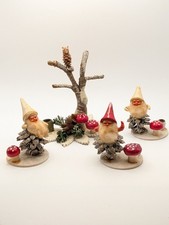Vtg Christmas Pinecone Gnomes/Elves Mushroom Display~1950s Putz Style Japan~4 Pc picture
