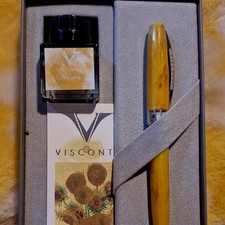 Visconti Van Gogh Sunflowers Resin Fountain Pen EF Chrome Trim Yellow Ink Set picture
