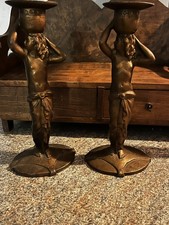 2 Cast iron Grecian Statuetto candlesticks by Decorative Arts League  picture