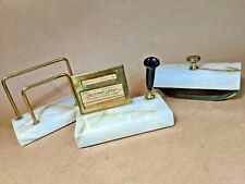 Vintage Art Deco Marble 3 pc. Desk Set Letter Holder Blotter Pen Holder Calendar picture