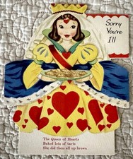 Unused Get Well Queen Of Hearts Nursery Rhyme Vtg Greeting Card 1940s 1950s picture