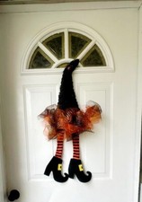 Wicked Witch Wreath Decor Halloween Decoration Spooky Hat And Legs NWOT picture