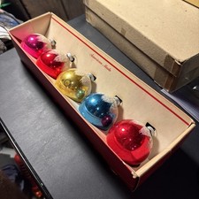 5 VTG Shiny Brite Glass Sugared Mica Snow Covered Ball Xmas Ornaments 2.5'' picture