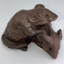 Vintage 2 Cuddling Mice Bronze Statue Solid Hand Made Rustic Paperweight Desk 3” picture