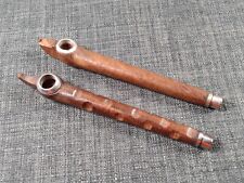 Small Carved Wood Smoking Pipe (OAK) 4 1/2in. Metal Parts - Lot of 2 picture