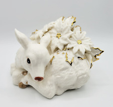 CLASSIC TREASURES PORCELAIN COLLECTABLE BABY DEER WHITE GOLD STATUE FIGURINE picture