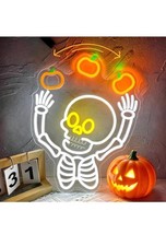 Halloween Pumpkin Skeleton Neon Sign Waving Pumpkin Skull Neon Light picture