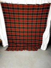 antique blanket coverlet red green blue plaid 72x90 center seam early 1800s  picture