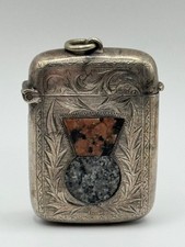 Antique JC&S EPNS Inlaid Granite Thistle Engraved Match Safe Vesta Case picture