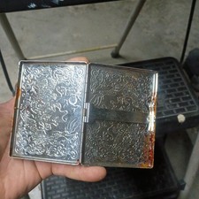 Vintage Dragon Embossed Metal Cigarette Case Chrome Tobacciana Smoking Accessory picture