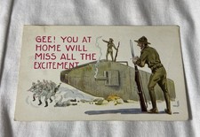 Postcard WW1 US Propaganda - Gee Miss All the Fun - Wall - Doughboys on Tank picture