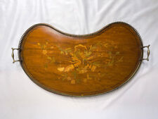 GORGEOUS Antique Mahogany Inlaid Serving Butlers Tray - Rare Kidney Shape picture