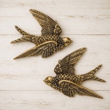 2 Vintage Bird Wall Sculptures Golden Brass Resin Bird Ornaments Bird Wall Art picture