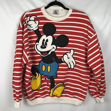 Vtg 80s 90s Disney Mickey & Co Red White Striped Mickey Mouse Sweatshirt L/XL picture