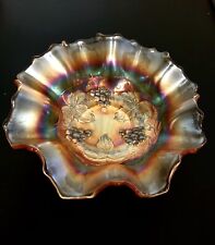 Dougan Marygold  Ruffled Carnival Glass Bowl Grapes Exc picture