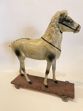 Vtg Rare German Horse Figure Paper Mache Wood 19th Century Pull Toy Folk Art 12” picture