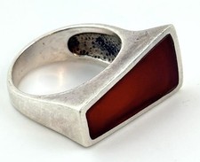Vtg Sterling Silver Red Stone Modernist Geometric Statement Ring Sz 8.5 picture