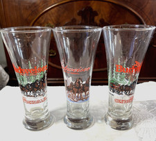 3 VTG 1988-89 Budweiser Pilsner Beer Glasses Clydesdale Christmas  7 1/4” Winter picture