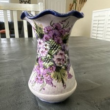 Vintage 5.75” Vase Handmade/Painted  Purple Flowers from Greece picture