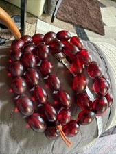 Vtg Rare 106g Red Bakelite Faturan Cherry Juice Amber 42 Beads Tested 32” picture