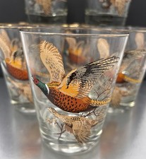 VTG COOL MCM Barware Set 8 4.5” Tall Pheasants Cocktail Whiskey Glasses Barware  picture